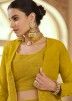 Readymade Yellow Embroidered Skirt Set With Jacket