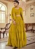 Readymade Yellow Embroidered Skirt Set With Jacket
