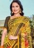 Yellow Floral Print Casual Saree In Georgette