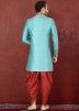 Turquoise Asymmetric Indo Western Sherwani Dhoti Set
