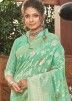 Green Festive Zari Woven Saree In Cotton