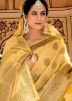 Yellow Zari Woven Linen Saree & Blouse