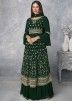 Green Embroidery Gathered Palazzo Suit Set