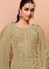 Beige Embroidered Palazzo Suit In Net