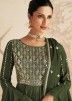 Green Peplum Style Gharara Suit In Thread Embroidery
