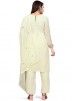 Cream Georgette Pant Suit In Thread Embroidery