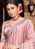 Pink Chiffon Saree In Printed Stripes