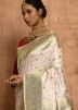 White Zari Woven Classic Saree In Banarasi Silk