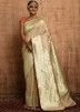 Cream Zari Woven Classic Saree In Banarasi Silk