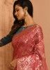 Peach Zari Woven Banarasi Silk Saree & Blouse