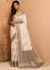 White Banarasi Silk Saree With Woven Details