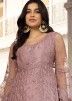 Mauve Pink Embroidered Palazzo Suit Set