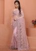 Pink Embroidered Net Festive Saree
