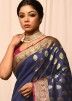 Navy Blue Kanjivaram Silk Saree In Woven Designs