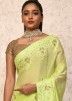 Green Satin Embroidered Saree With Blouse