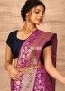 Purple Banarasi Silk Zari Woven Saree With Blouse