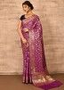 Purple Banarasi Silk Zari Woven Saree With Blouse