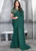 Green Silk Casual Wear Plain Saree Online With Floral Print Blouse