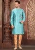 Turquoise Readymade Art Silk Kurta With Churidar