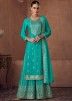 Blue Embroidered Palazzo Suit Set In Georgette