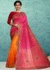 Pink And Yellow Kanjivaram Silk Half & Half Saree