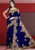 Blue Handwork Embroidered Saree With Heavy Border