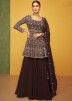 Brown Embroidered Sharara Style Suit In Georgette
