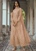 Beige Net Abaya Style Suit In Dori Embroidery