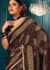 Brown Woven Saree In Cotton