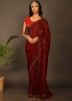Red Georgette Brasso Saree With Embroidered Border