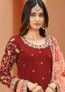 Red Embroidered Punjabi Suit In Art Silk
