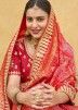 Red Bridal Silk Saree With Bandhej Print Motifs