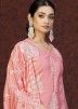 Pink Embroidered Palazzo Suit Set In Chanderi