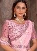 Pink Embroidered Satin Saree With Blouse & Belt 