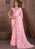 Pink Embroidered Satin Saree With Blouse & Belt 