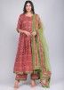 Red Printed Readymade Anarkali Style Palazzo Suit