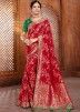 Red Zari Embroidered Designer Saree With Blouse