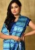 Blue Satin Saree In Stripe Print & Blouse