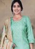 Green Embroidered Pant Suit With Chiffon Dupatta