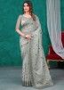 Grey Sequin Embellished Party Saree With Heavy Border