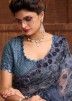 Grey Embroidered Net Saree & Blouse