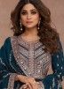 Shamita Shetty Blue Embroidered Anarkali Suit Set