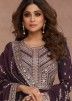 Shamita Shetty Purple Anarkali Suit Set In Silk
