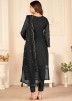 Black Embroidered Pant Suit With Net Dupatta