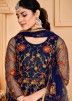 Blue Floral Embroidered Net Abaya Style Suit