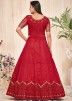 Red Thread Embroidered Net Anarkali Style Suit
