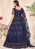Navy Blue Thread Embroidered Anarkali Style Suit