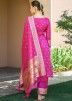 Pink Banarasi Silk Pant Suit Set & Dupatta