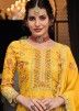 Yellow Embroiderd Palazzo Suit In Chiffon