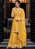 Yellow Embroiderd Palazzo Suit In Chiffon